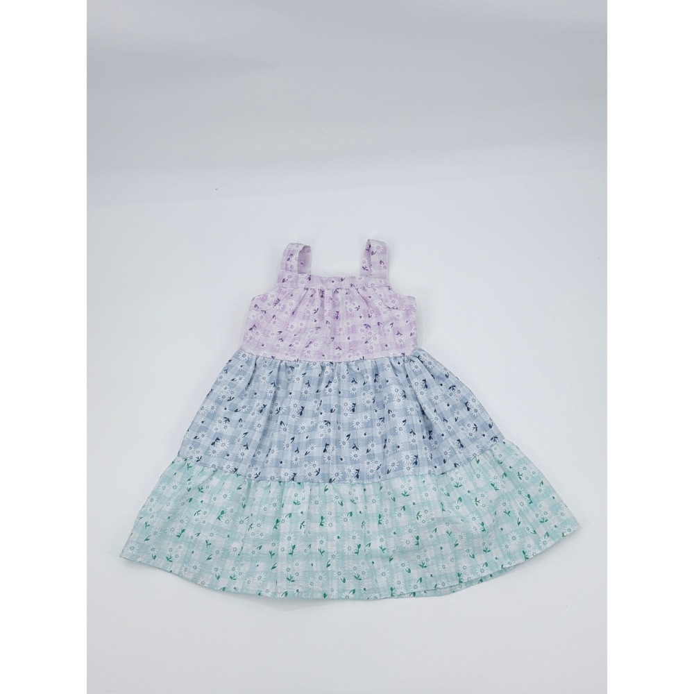Btween Tiered Gingham Floral Sleeveless Dress Multicolor Girls 4T